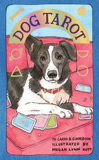 Dog Tarot card with a dog illustration and colorful design on a blue background
