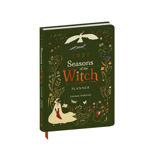 Planner titled '2027 Seasons of the Witch' with illustrations on a green background