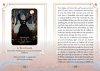 Tarot card with an illustration of a person in a black dress and moon, accompanied by text??.