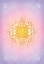 Decorative emblem on a pastel gradient background