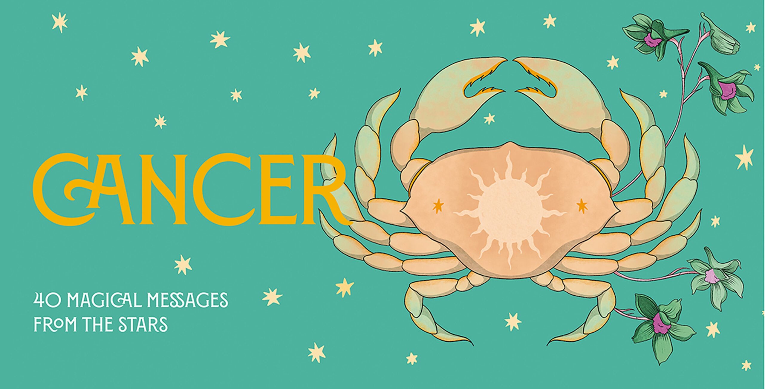 Zodiac sign Cancer illustration with stars on a teal background