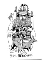 Black and white illustration of a tarot card character labeled 'The Hierophane'.