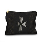 Black pouch with white emblem on a white background