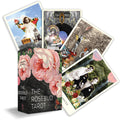 Rosebud Tarot cards with a box featuring floral design and tarot card illustrations.