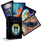Initiates Oracle card deck with colorful tarot cards and box on a white background