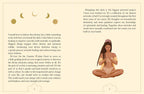 Book interior with text and illustration of a woman in a meditative pose on a beige background.