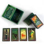 Set of tarot cards with decorative box on a white background