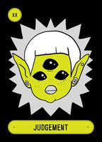 Card with a yellow alien face and 'Judgment' text on a black background
