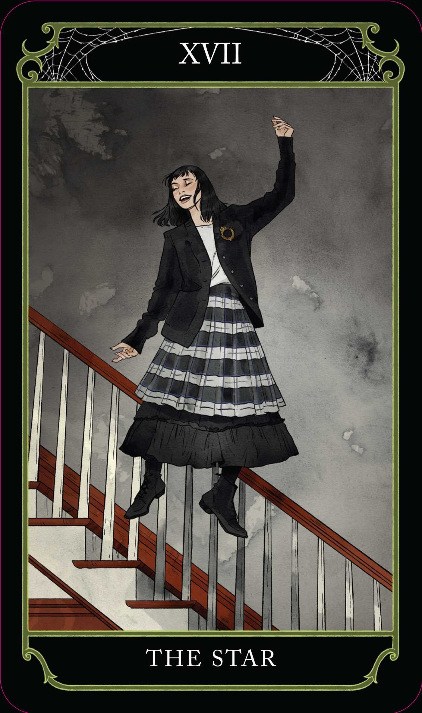 Tarot card featuring a person on a staircase with 'The Star' at the bottom