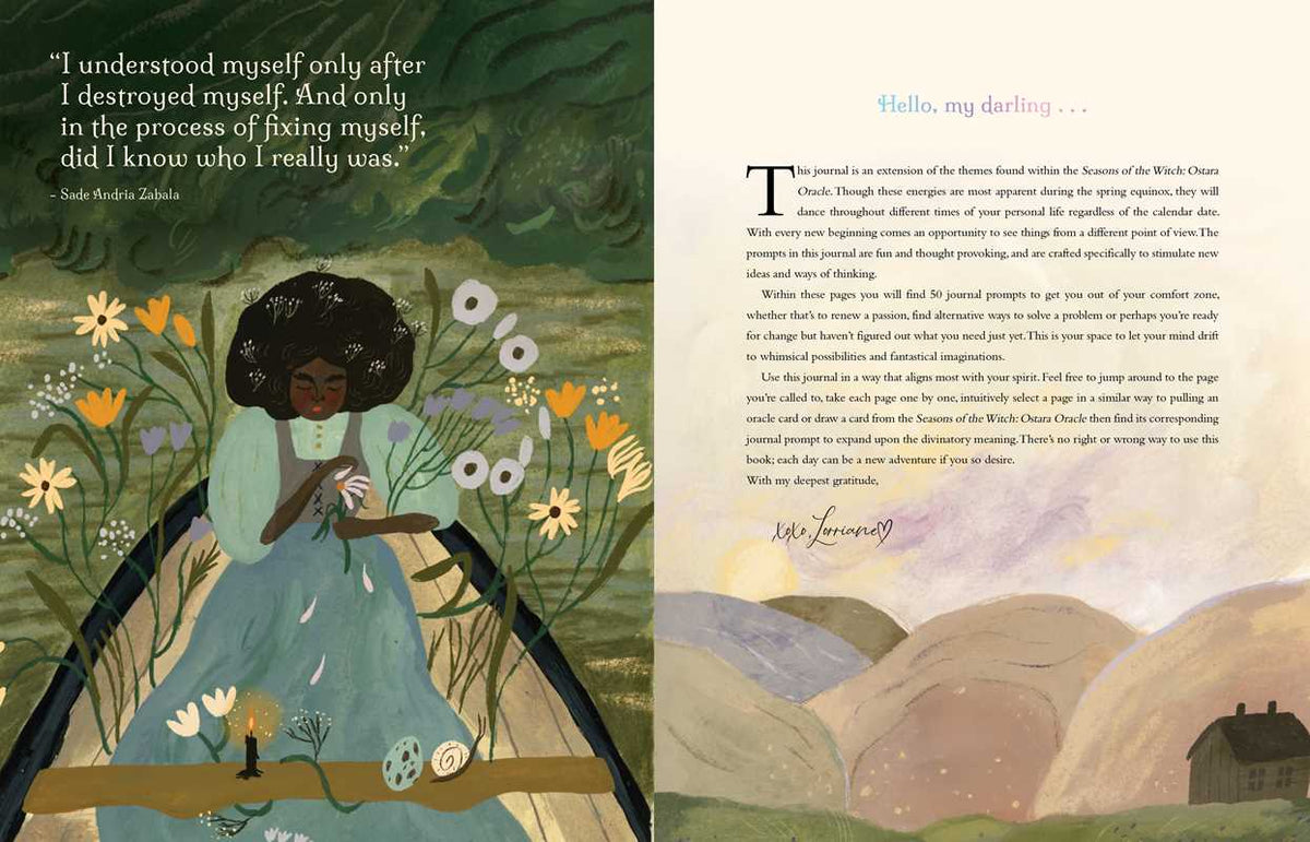 Illustration of a woman in a garden with text on a natural background