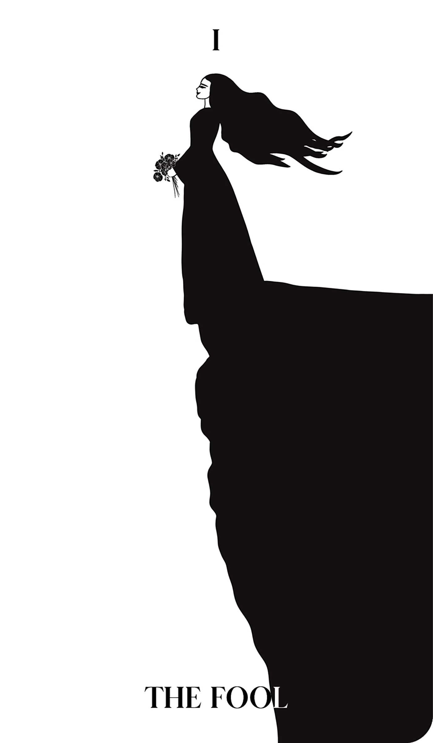Silhouette of a person with a bird flying above, titled 'The Fool'.
