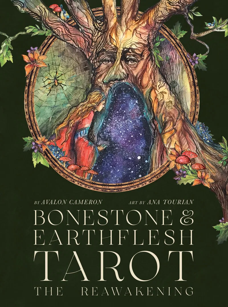 Cover of 'Bonestone & Earthflesh Tarot: The Reawakening' with artistic design and text.