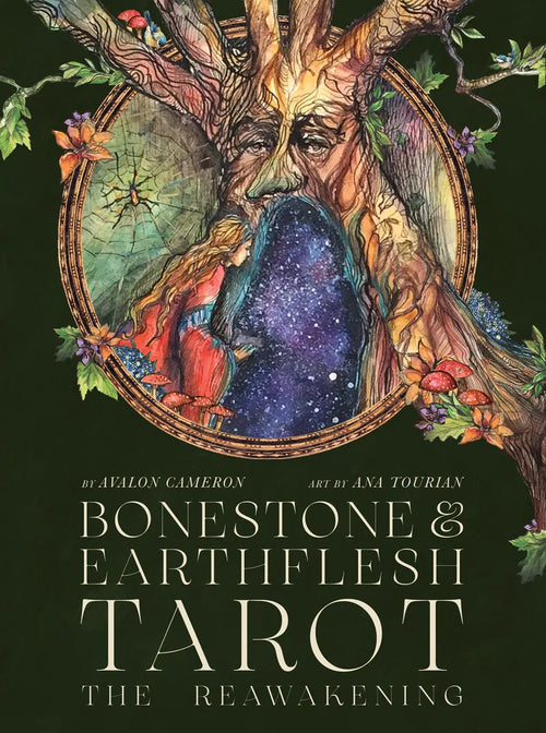 Cover of 'Bonestone & Earthflesh Tarot: The Reawakening' with artistic design and text.