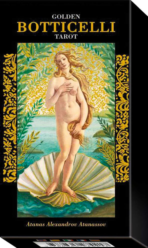 Cover of 'Golden Botticelli Tarot' with a classical painting design.