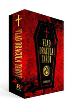 Vlad Dracula Tarot box with red and black design on a white background