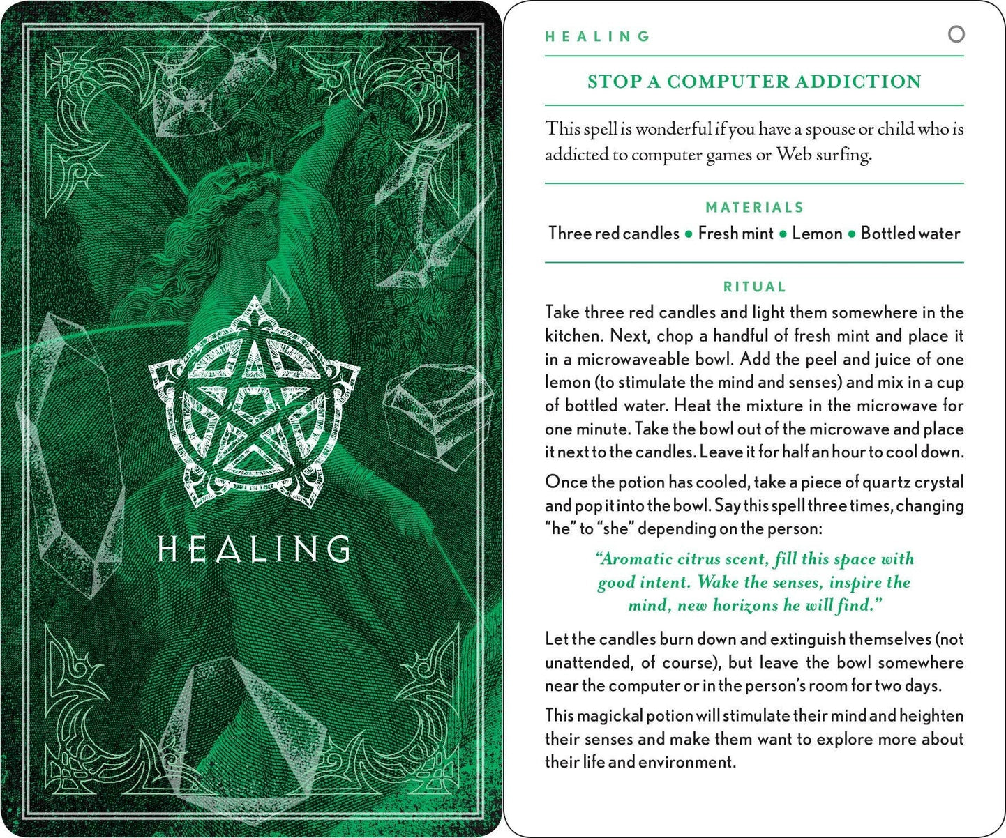 Green card with a pentagram symbol and text on a white background