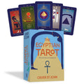 Egyptian Tarot cards with the book 'The Egyptian Tarot' by Oliver St. John on a white background