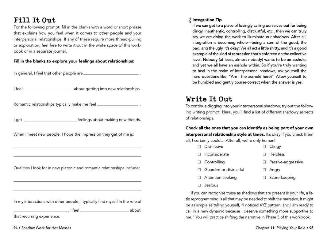 Worksheet on exploring feelings about relationships with text and checkboxes.