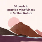 Book cover with mountain and sun illustration and text about mindfulness cards.