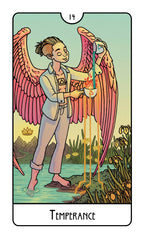 Tarot card titled 'Temperance' featuring a person with wings holding a pitcher.