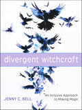 Book cover of 'Divergent Witchcraft' with blue bird illustrations on a white background