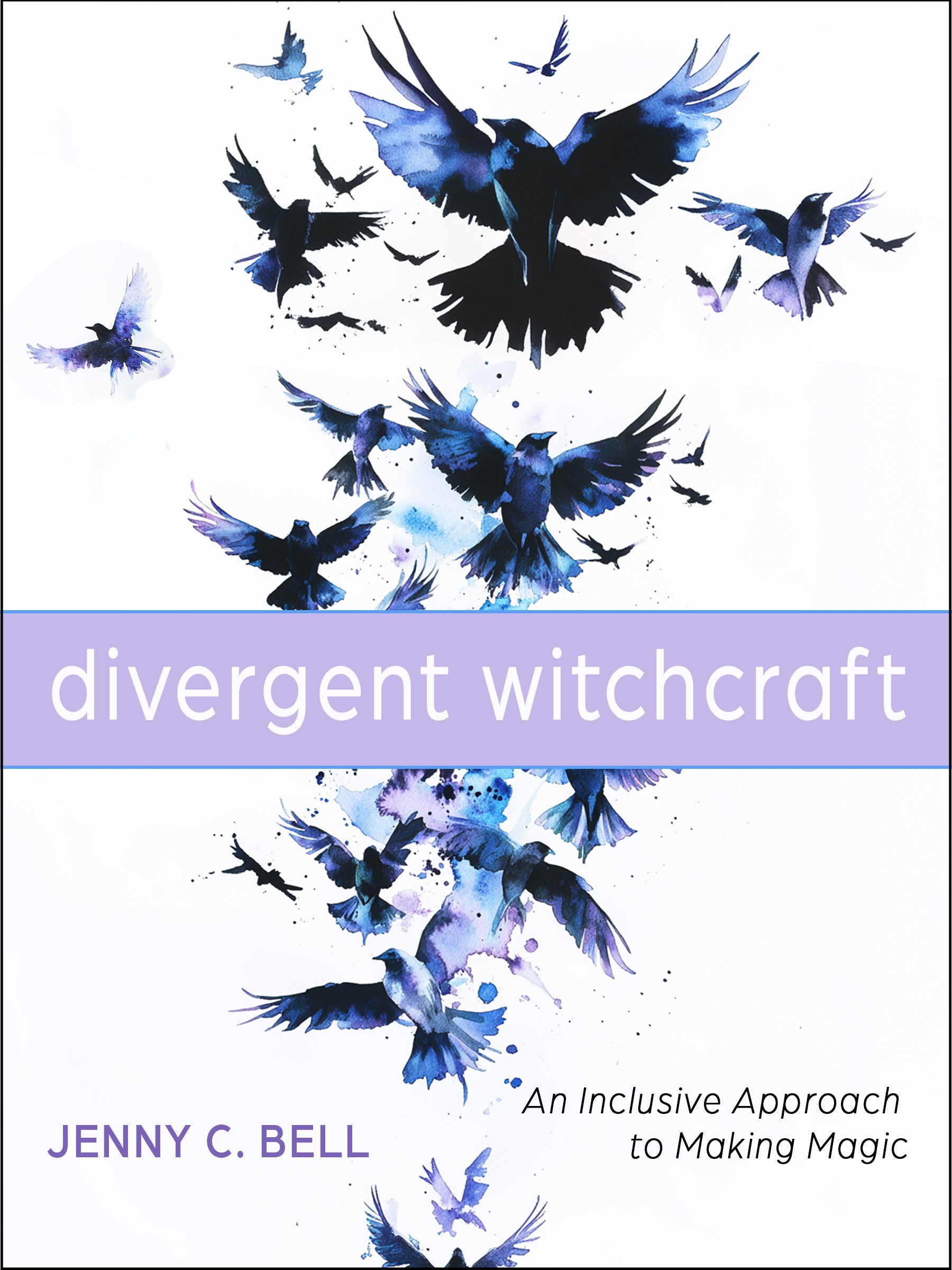 Book cover of 'Divergent Witchcraft' with blue bird illustrations on a white background