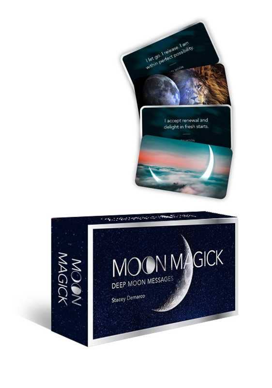 Moon Magick card set with cards displayed above the packaging on a white background