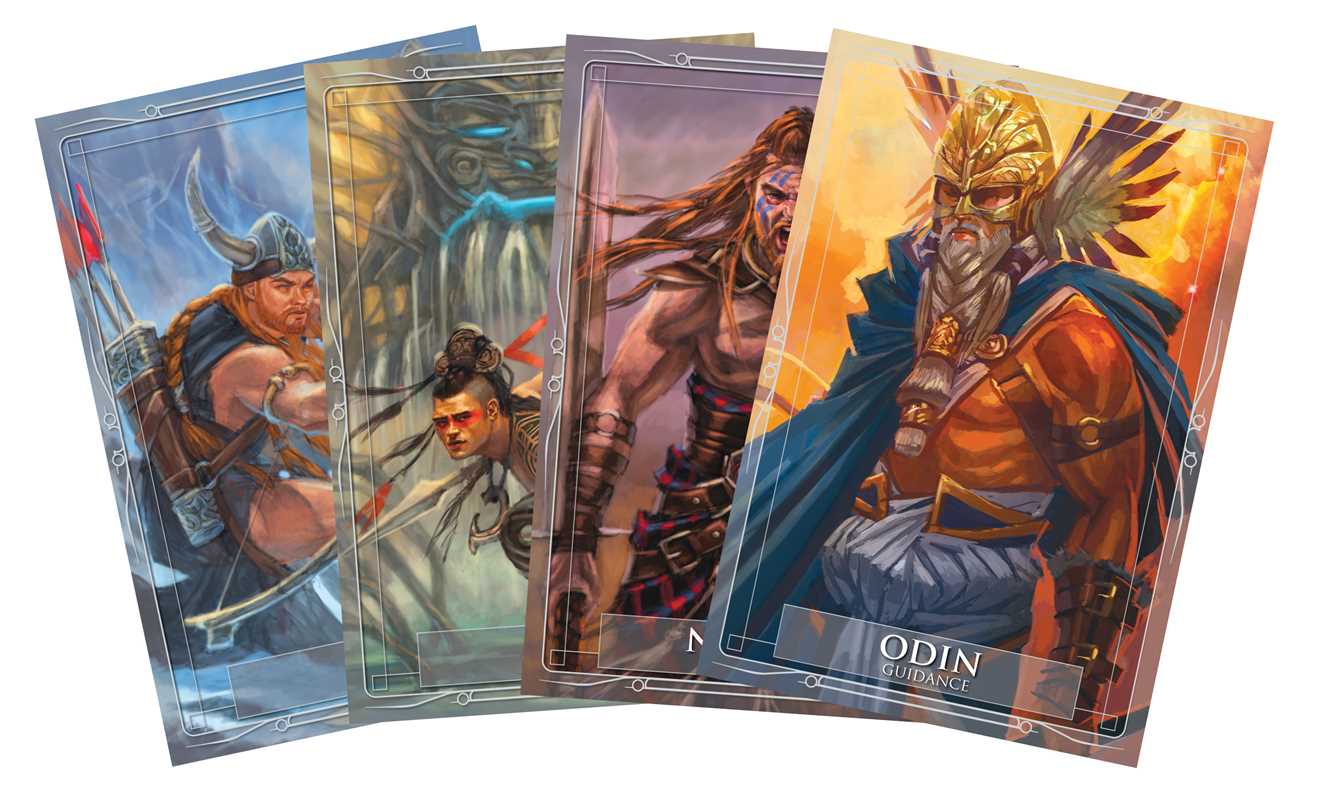 Set of fantasy-themed trading cards featuring various characters with detailed artwork.