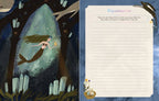 Illustration of a mermaid in a forest with a notepad titled 'Aquamarine'.