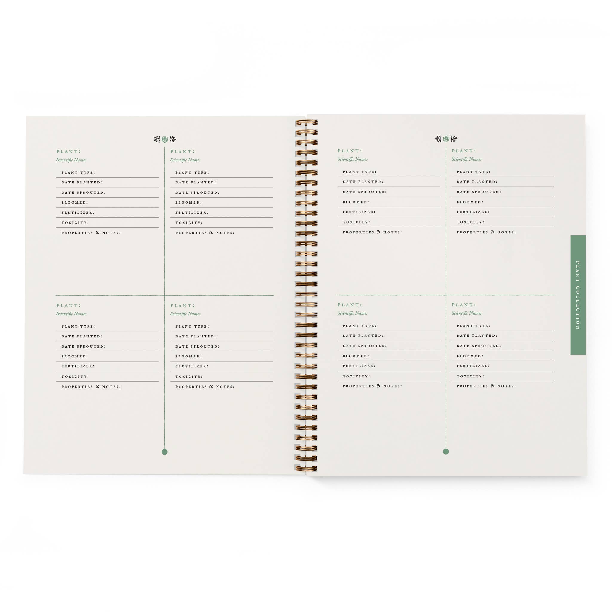Open gardening planner with a table of contents on a white background