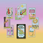Set of colorful tarot cards on a gradient background