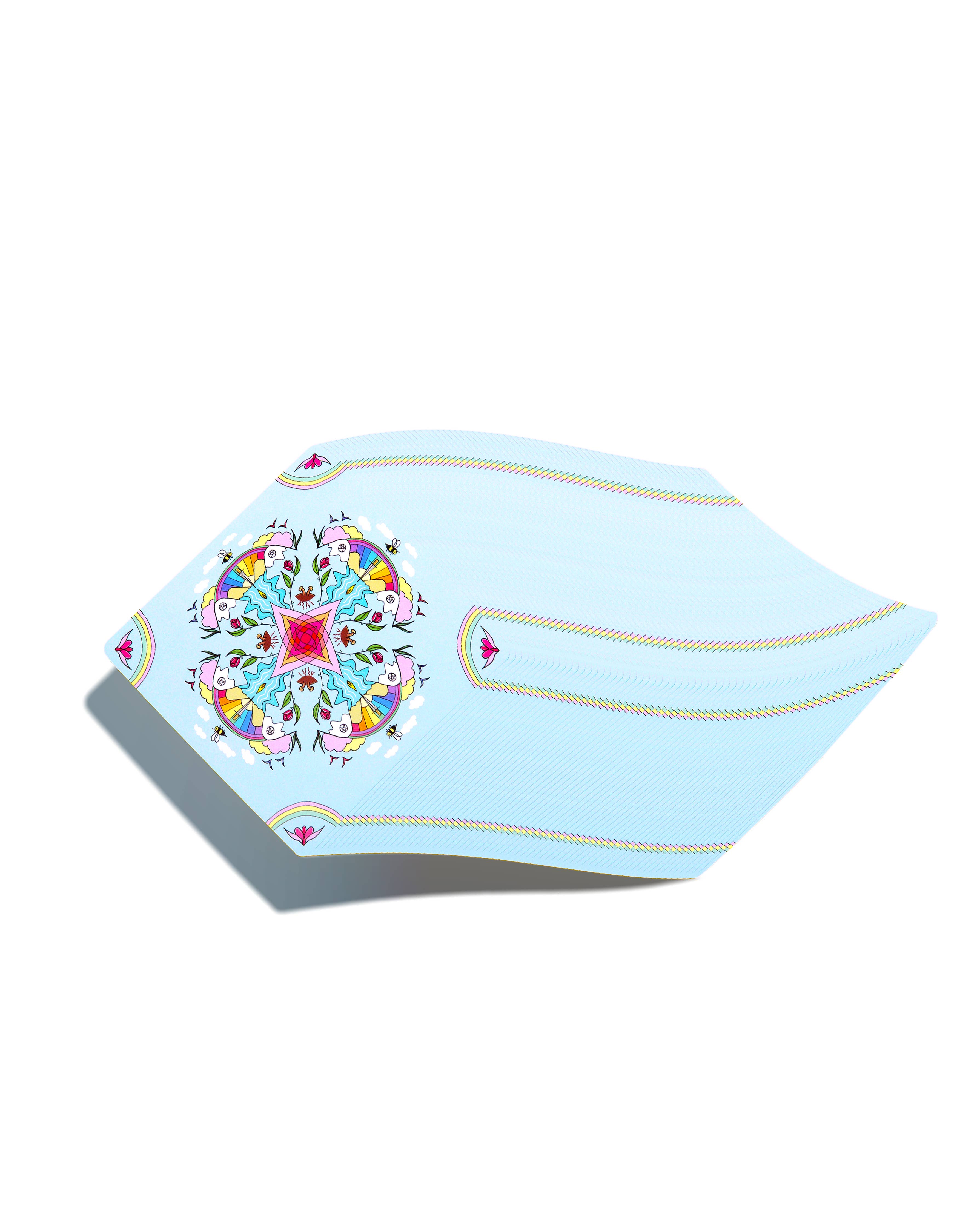 Decorative headscarf with floral patterns on a light blue background