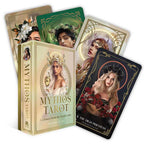 Mythos Tarot cards with a book titled 'Mythos Tarot' on a white background