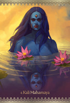 Artistic depiction of Kali Mahamaya with pink lotus flowers in water, titled '4. Kali Mahamaya'.