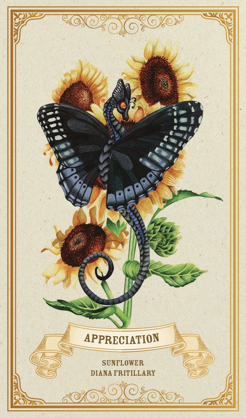 Butterfly on sunflowers with 'Appreciation' text and decorative elements