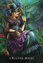 Artistic depiction of a woman in a fantasy setting holding a drink, surrounded by foliage.