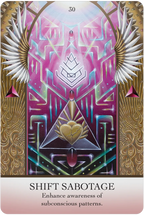 Card with intricate design and text 'Shift Sabotage' on a pink background