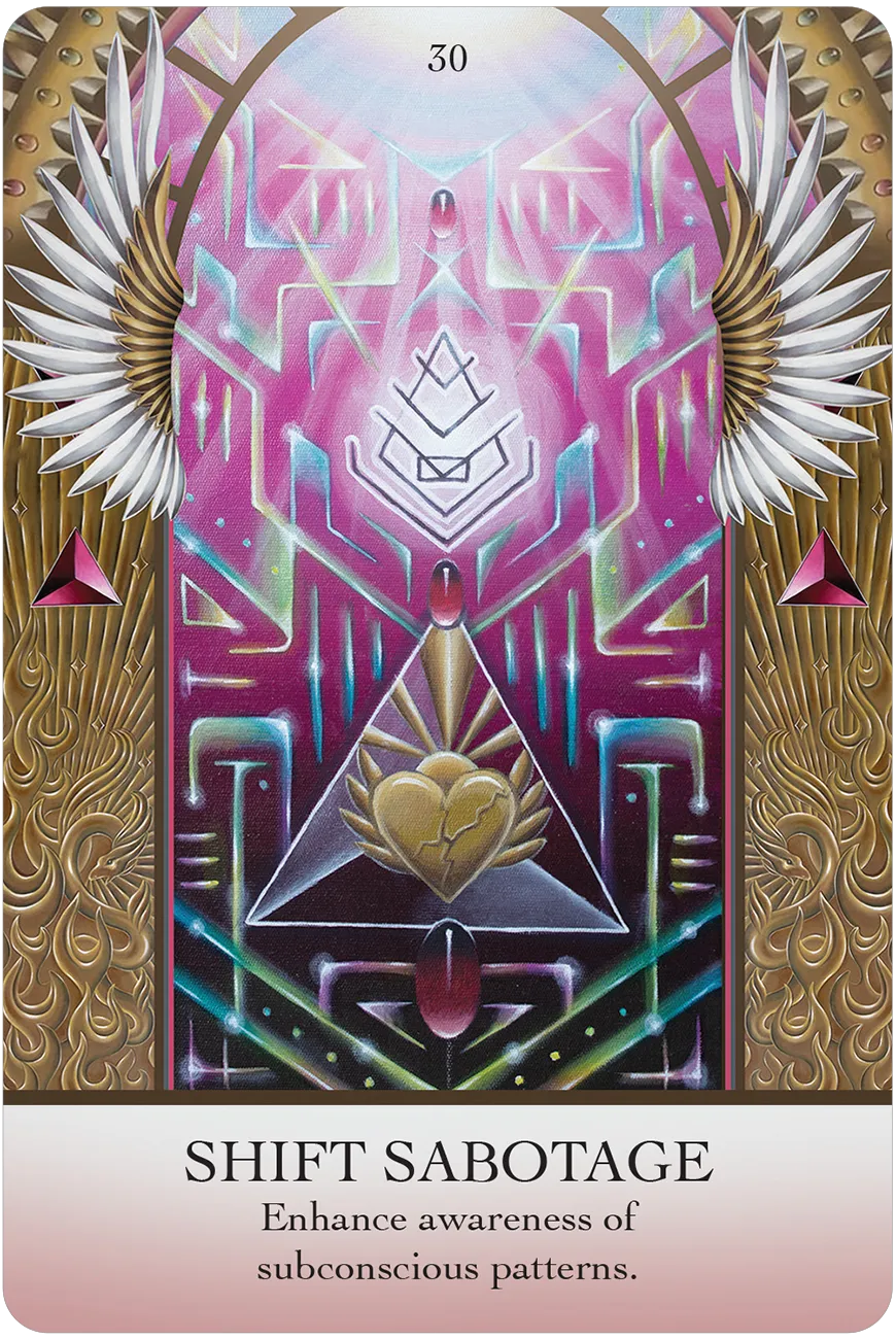 Card with intricate design and text 'Shift Sabotage' on a pink background