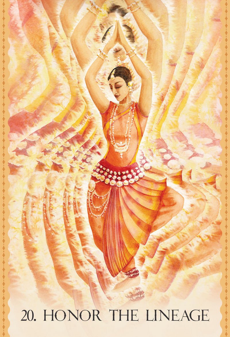 Artistic depiction of a dancer in a flowing costume with a warm color palette, labeled 'Honor the Lineage'.