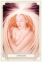Artistic depiction of a woman with a radiant halo-like background, labeled '3. Oboedire'.