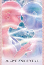 Two faces facing each other with a soft, glowing light effect, symbolizing 'Give and Receive'.