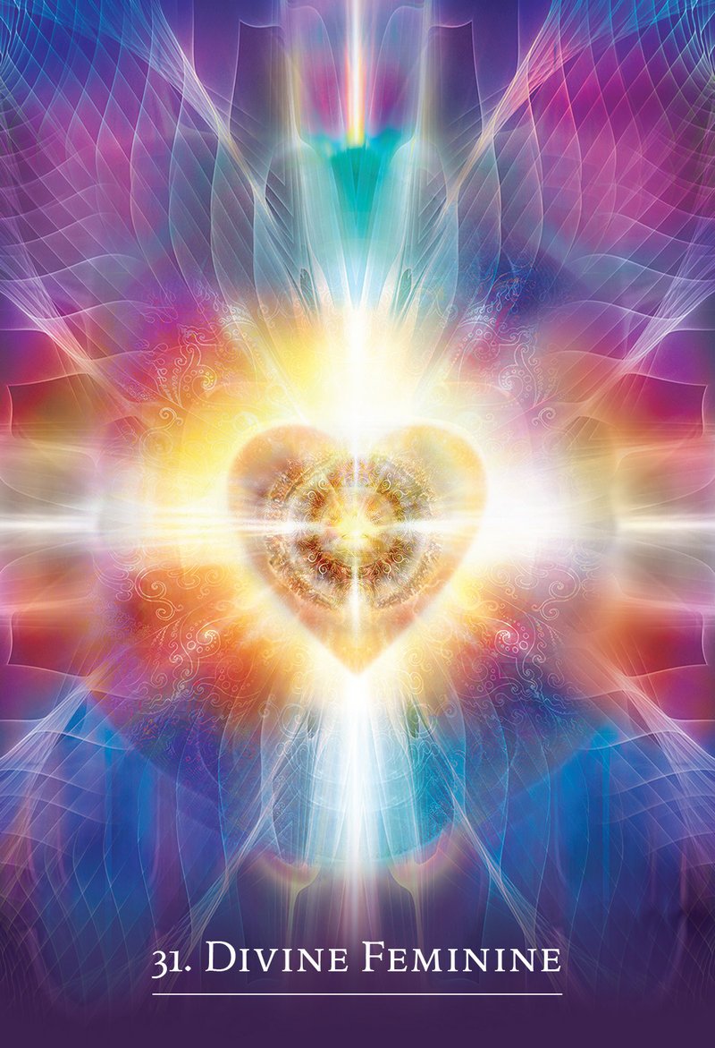 Colorful abstract design with a heart symbol and '31. Divine Feminine' text on a dark background