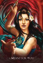 Artistic depiction of a woman with a flute against a colorful background