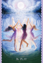 Illustration of four women dancing in a jar with a moonlit background, labeled '36. PLAY'.
