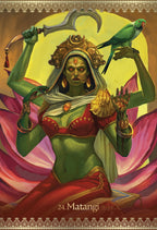 Matangi with warrior attributes and a parrot, set against a warm-toned background. 24. Matangi 