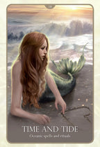 Mermaid sitting on a rock with ocean waves in the background, titled 'Time and Tide'.