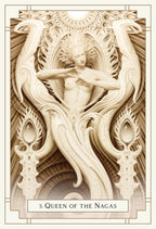 Illustration of 'Queen of the Nagas' from a tarot card series.