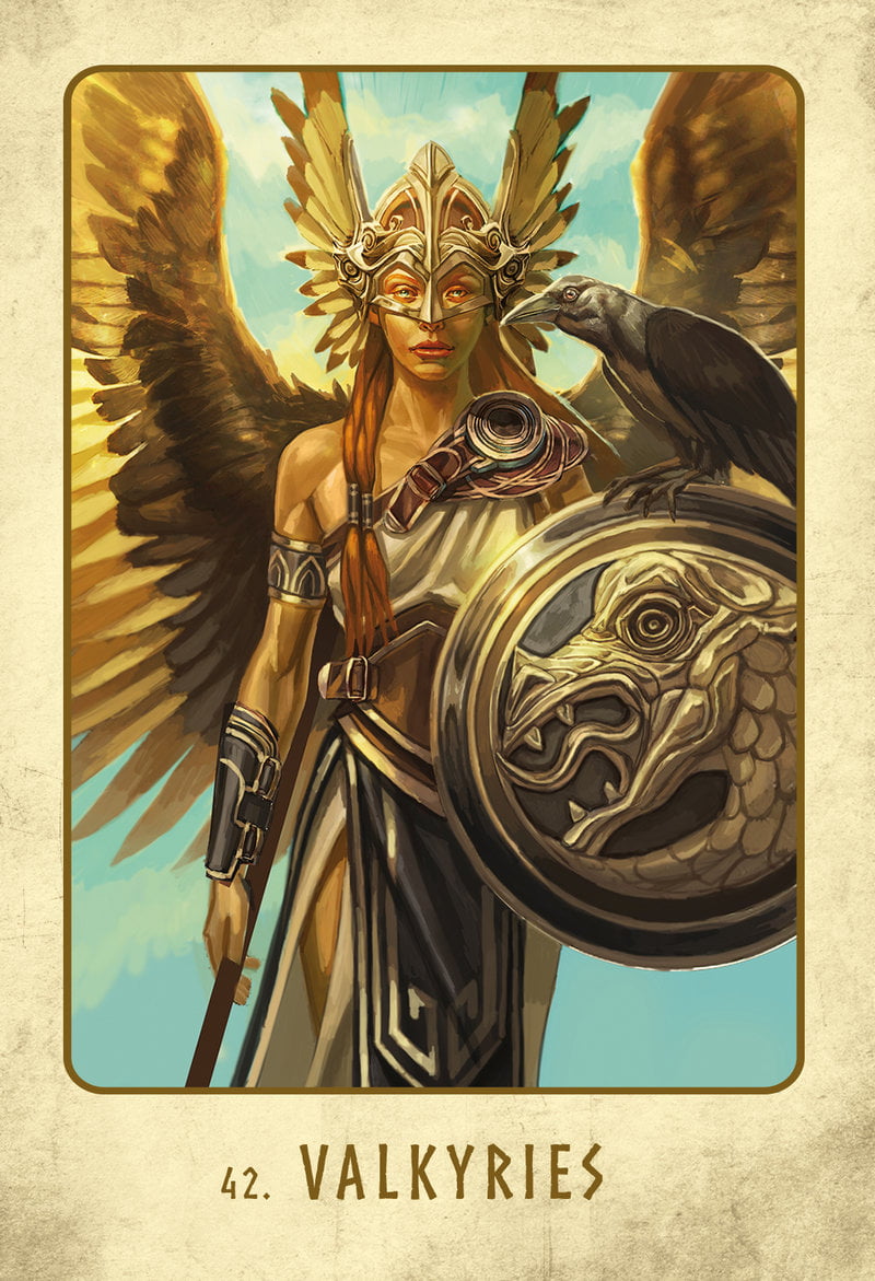 Valkyrie with wings and a shield on a beige background