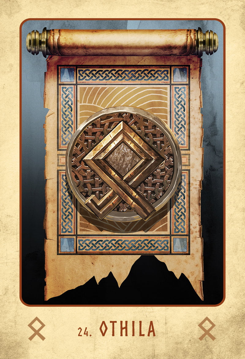 Decorative card with intricate design and 'Othila' text on a beige background