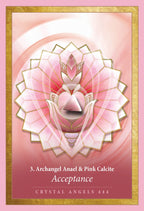 Crystal card with Archangel Anael and Pink Calcite design on a pink background